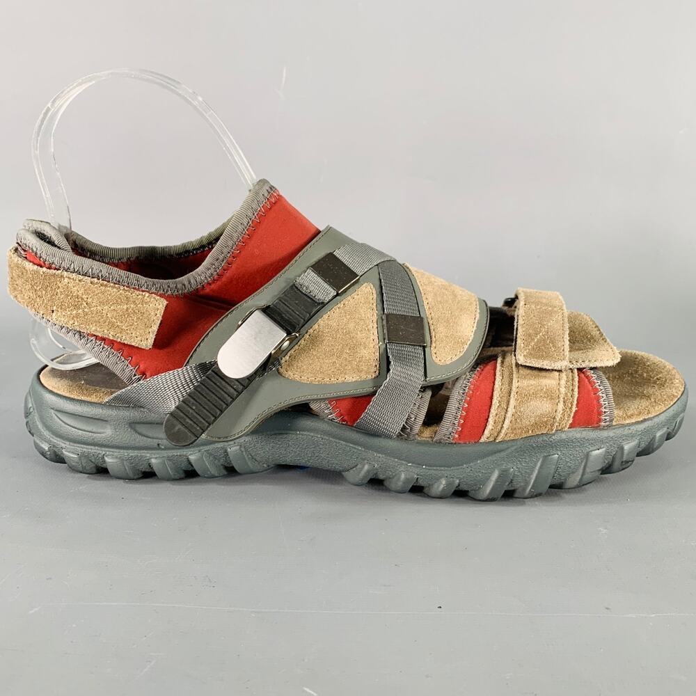 LANVIN Size 8 Beige Red Neoprene Hook Loop Closure Sandals - Picture 2 of 8